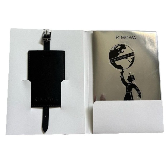 Rimowa 100% Leather Travel Luggae Address Tag & Sticker Decal Black Silver Italy - Picture 8 of 9